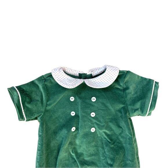 James & Lottie Boys 6M Green Corduroy Dressy Bubble Polka Dot Collar Holiday - Picture 3 of 4